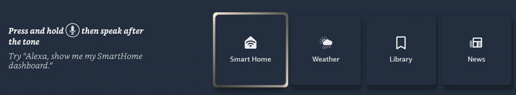 Alexa short cut menu on a Fire TV or Fire TV Stick showing the smart home dashboard icon