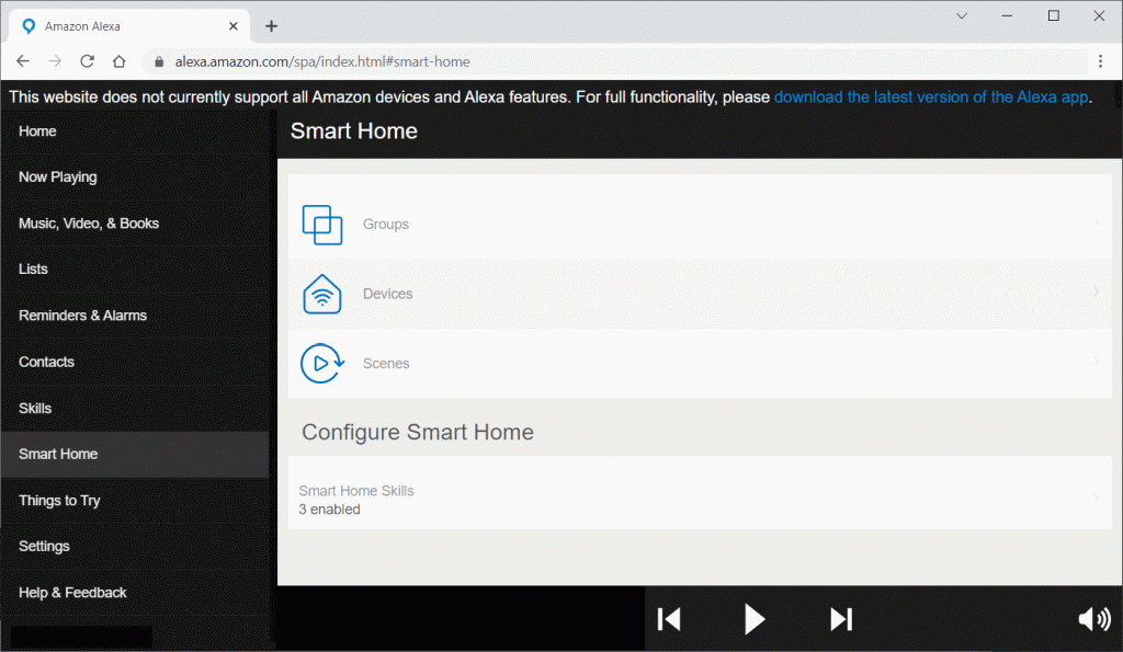 Alexa smart home dashboard web interface