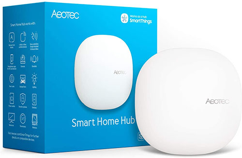 Image of an Aeotec smart  home hub, for control of all kinds of smart home devices, including smart light bulbs