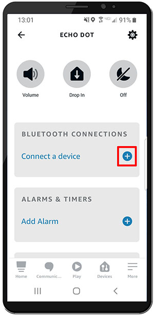 Selecting connect a device in the Alexa App to play mp3 files
