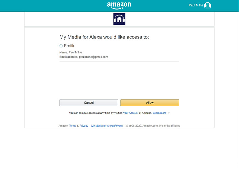 My Media for Alexa allow screen