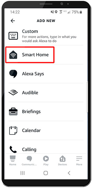 Alexa routine depicting Smart Home option