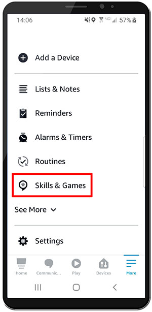 Selecting Skills and Games in the Alexa App