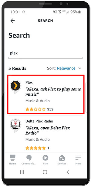 Searching for Plex in the Alexa App