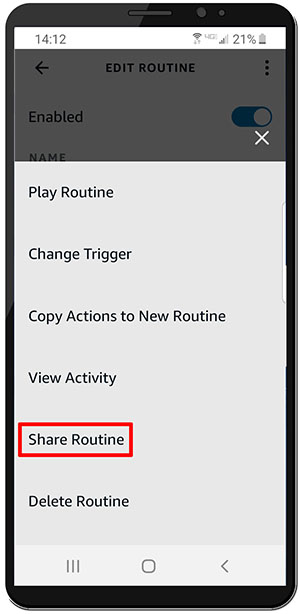 Selecting the share routine button